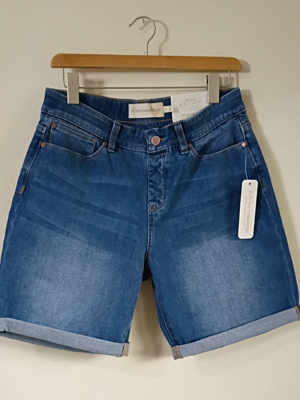 Soft Surroundings Blue Rolled-Hem Denim Shorts Size M